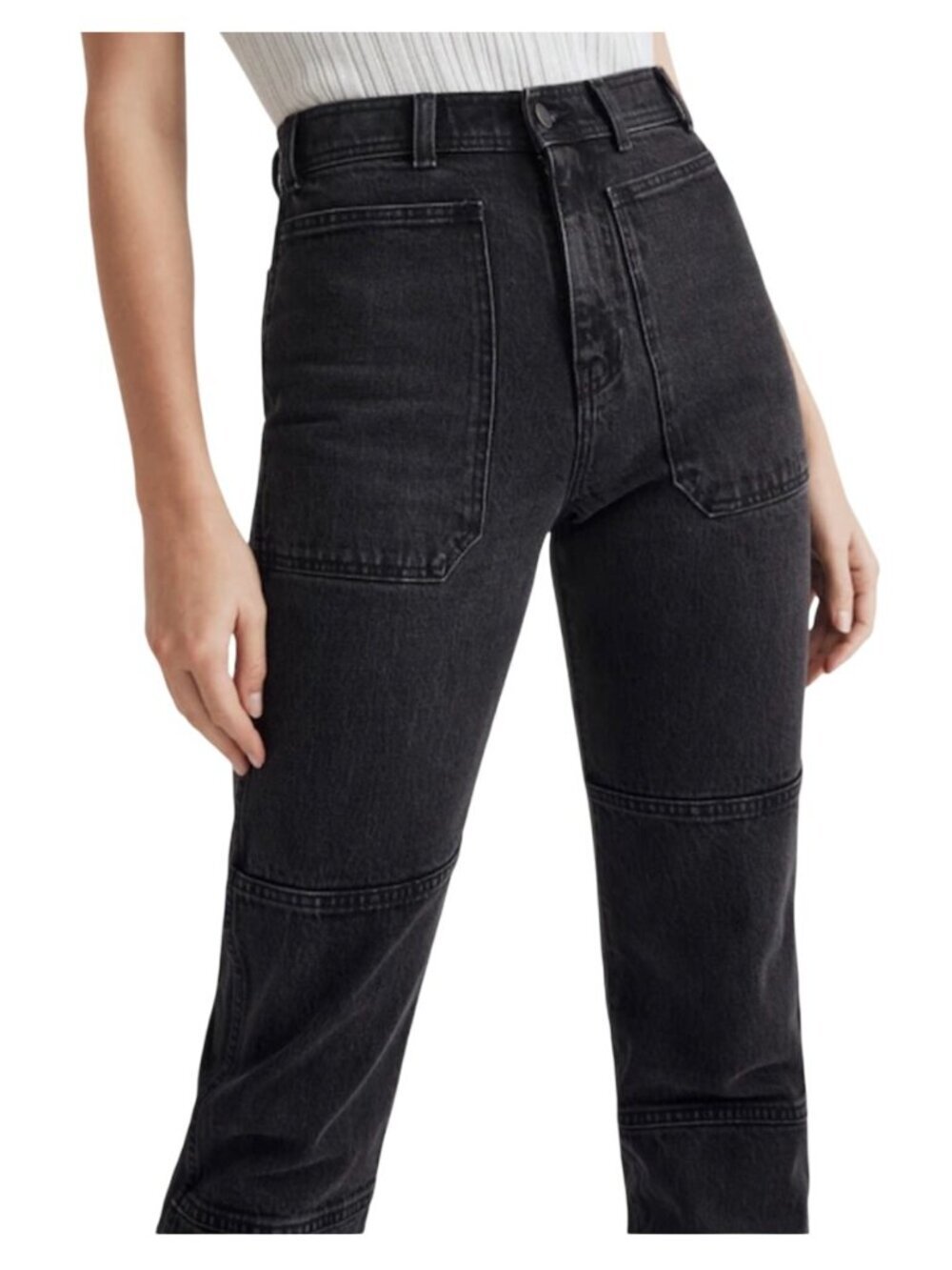 Madewell 90s Straight patch pocket Cargo Jeans washed Black Denim Size 27 - Picture 2 of 11